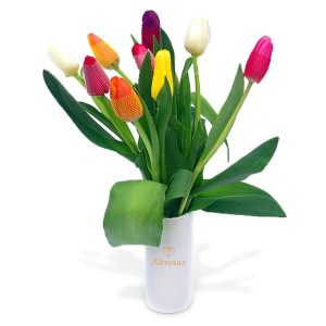 Florero de tulipanes de colores
