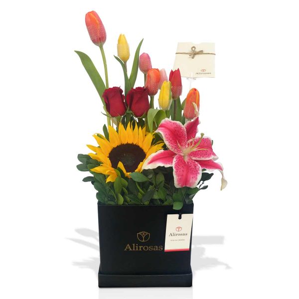 Arreglo de tulipanes y flores premium