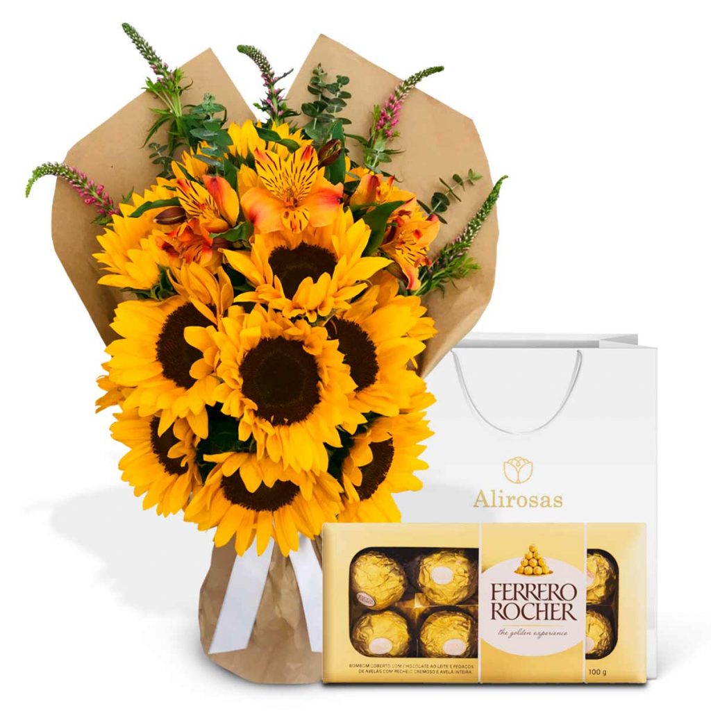 Ramo De Girasoles Con Chocolates Ferrero